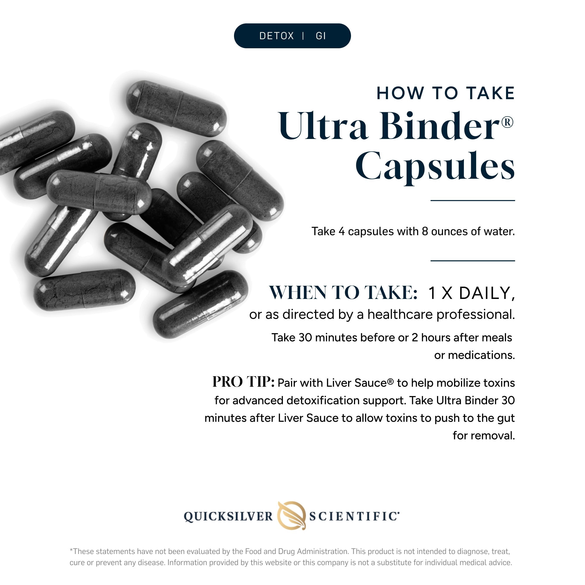 Quicksilver Scientific Ultra Binder - Multi Toxin Binder with Bentonite Clay Powder, Zeolite Detox & Charcoal - Supplement for Gut Support & The Body's Toxin Removal Process (120 Capsules)