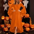 thumbnail image 2 of KICILVS Womens Halloween Costumes Plain Long Bell Sleeve Ruffle Trim Neck Drawstring Waist Flowy Maxi Party Dress Orange, 2 of 6