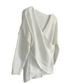 thumbnail image 3 of Joycheer Womens Cross Stitching Criss Cross Wrap Front Long V Neck Long Sleeve Knit 100% Acrylic Tunic Top Blouse M, 3 of 5