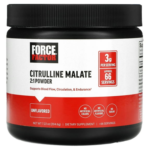 Force Factor Citrulline Malate 2:1 Powder, Unflavored, 7.22 oz (204.6 g)