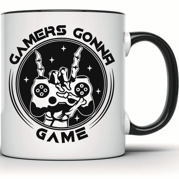 Gamers Gonna Game Mug - Skeleton Hand Controller - Funny Gaming Coffee Mug - Geeky Gift for Video Game Lovers - Gamer Mug Gift - 11 Ounce Black Rim Handle Novelty Coffee Cup - WMUG1250-BLK