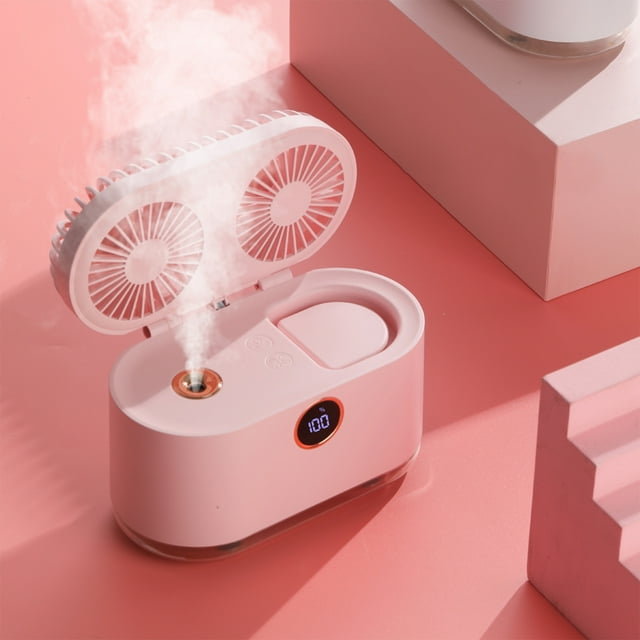 Fiudx Ofertas de la semana Ventilador De Doble Pulverización,Acondicionador,Iluminación Nocturna,Suministro De Agua Y Humidificación,Enfriador De Pantalla Digital Inteligente,Ventilador Pequeño Para