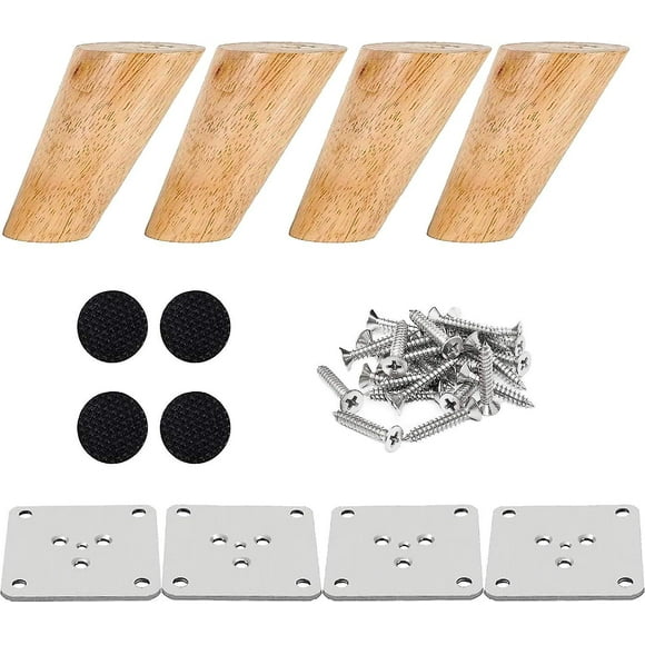 Lot De 4 Pieds De Meubles En Bois Pieds De Lit 8 Cm Inclins Pieds De Table Basse Pieds De Meubles De Cuisine En Finition Noyer Avec Accessoires De Mon
