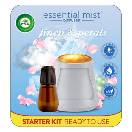 Air Wick Essential Mist Scented Oil Air Freshener Diffuser Starter Kit, Linen and Petals, 2 Piece