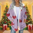 thumbnail image 2 of successthop Cozy Cardigans for Women Flannel Fuzzy Coat with Pockets Long Sleeve Hooded Streetwear Heart Outwear Purple, 2 of 5