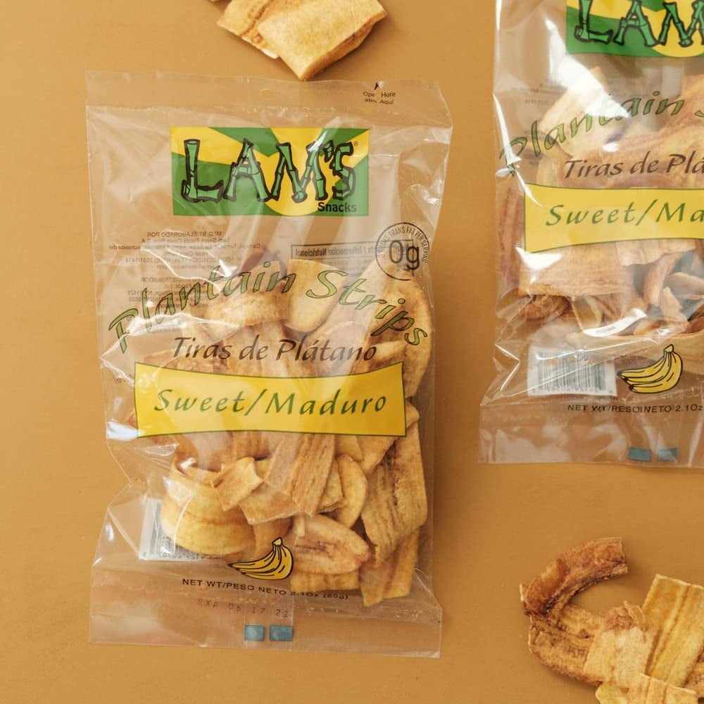 Lam's Plantain strips | Vegetable snacks | 2.1oz | 60g | Healthy snacks | Gluten Free | Banana Chips (Sweet/Maduro) | All Natural (pack 24)