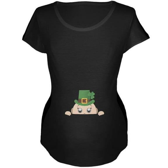 St. Patrick's Day - Peeking Baby Black Maternity Soft T-Shirt - 2X-Large