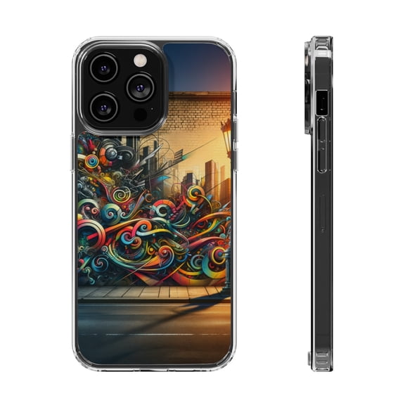 DistinctInk Hybrid (Acrylic / TPU) Clear Slim Fit Case for Apple iPhone 14 Pro MAX (6.7" Screen) - "Vivid Urban Expression: A Kaleidoscope of City Colors"