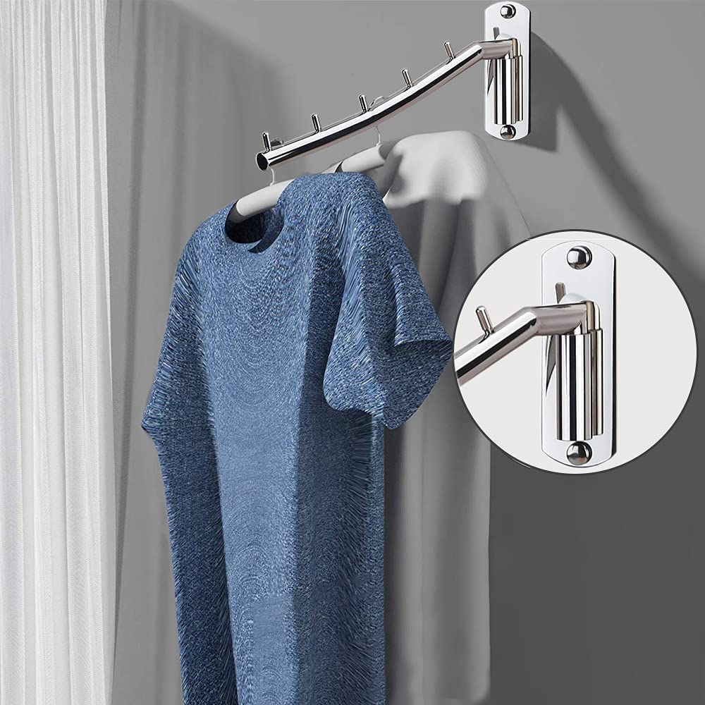 Folding Wall Mounted Clothes Hanger Rack Wall Clothes Hanger Stainless Steel Swing Arm Wall Mount Clothes Rack Heavy Duty Drying Coat Hook Clothing Hanging System Closet Storage Organizer - 2Pack - image 2 of 6