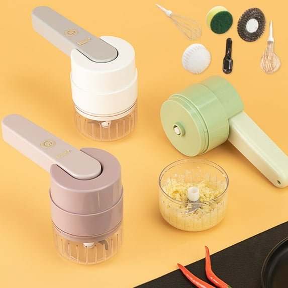 Reheyre 1 Set Garlic Masher with Cleaning Brush - 3 Layers Blades, 6-in-1 Handheld Electric Vegetable Ginger Masher, Kitchen Tool for Daily Life