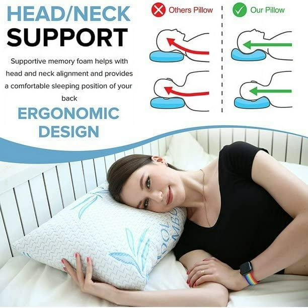 Standard Size Bamboo Pillow For Sleeping Shredded Memory Foam Adjustable Bamboo Pillow Hypoallergenic Removable Washable Bamboo Cover Queen Size