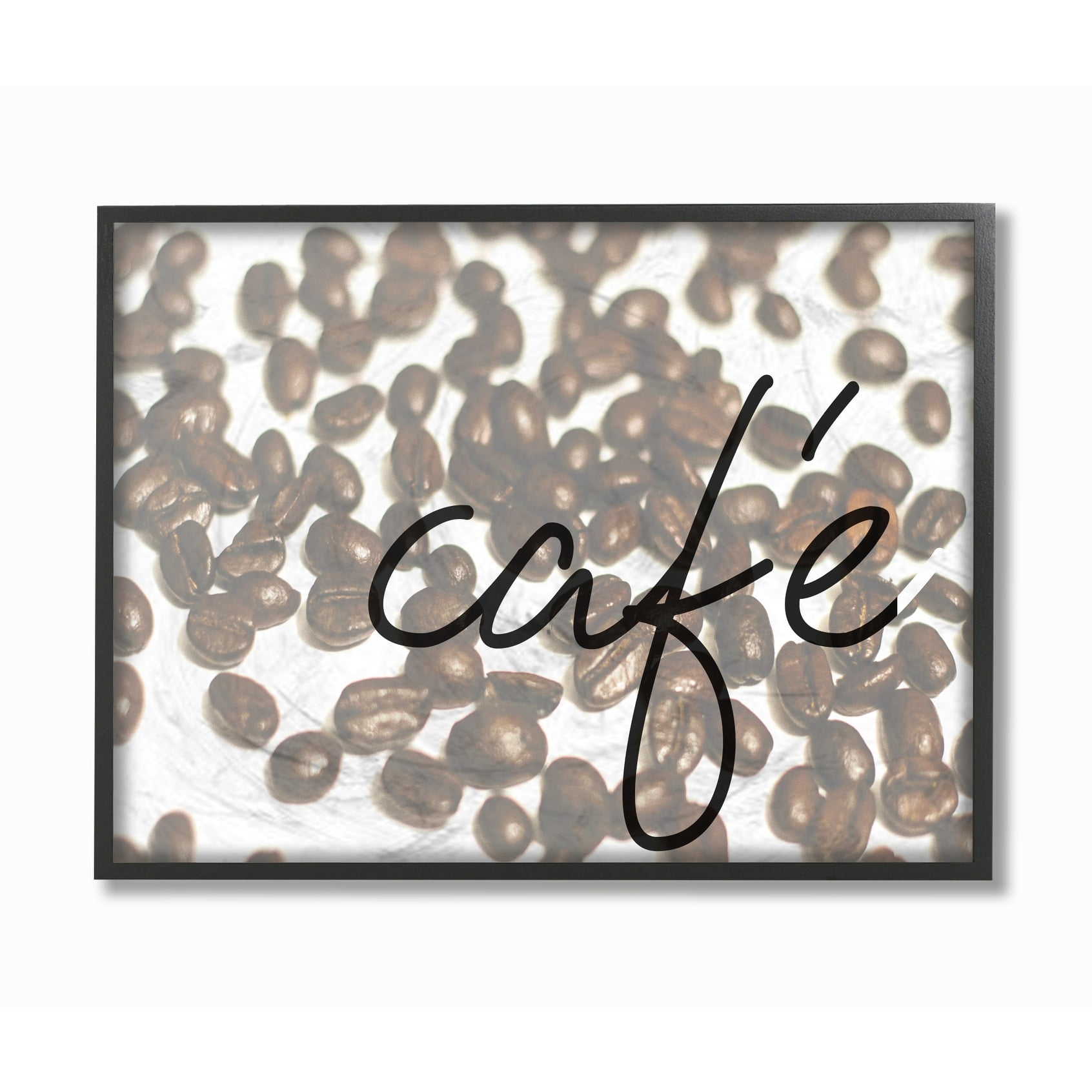 Stupell Industries Café Coffee Beans in Cursive Novelty Painting Black Framed Art Print Wall Art, 16 x 20