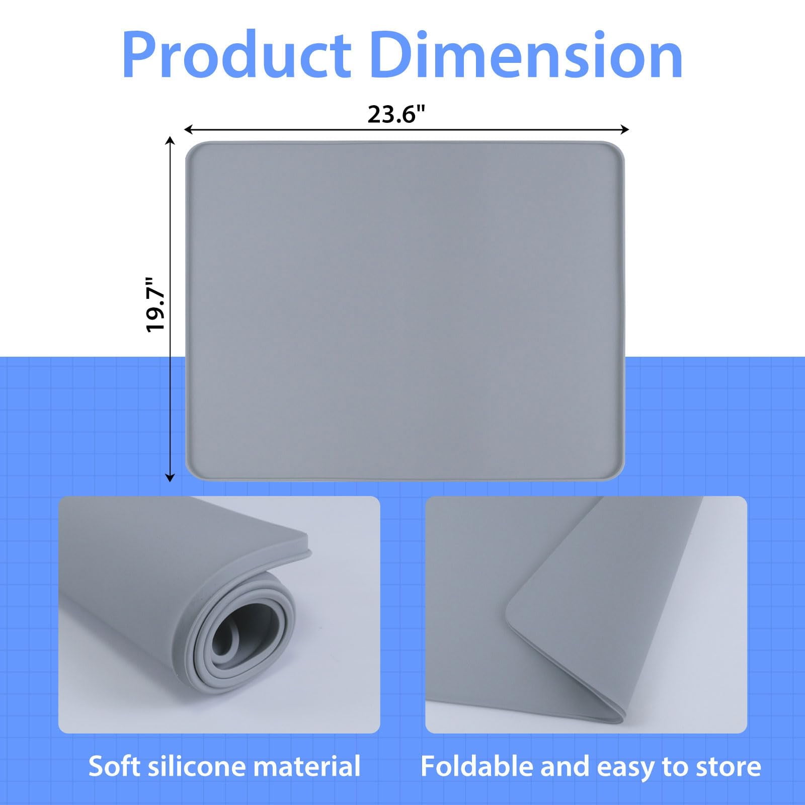 Washer and Dryer Covers for The Top, 23.6“ x 19.7" Washing Machine Top Protector, Protective Silicone Mat for Dryer Top, Washable Mat for Top of Washer or Dryer for Home Laundry Room, Grey
