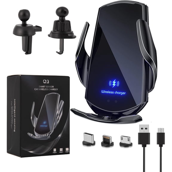 Wireless Car Charger Car Phone Holder Mount Wireless Charging 15W Fast Charging Auto Clamping Car Charger Phone Mount Holder fit for All Android Smartphone(Black)