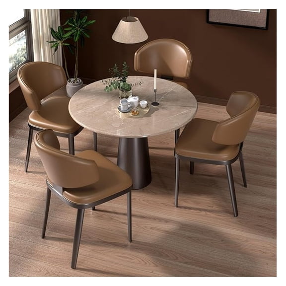 Dining Room Chair Set of 2, Upholstered Faux Leather Kitchen Chairs, Century with Metal Legs, Easy Assembly, Brown