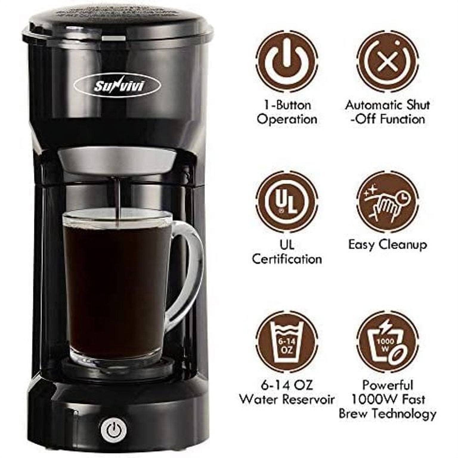 Single Serve Coffee Maker for K Cup & Ground Coffee, 6 to 14 OZ Brew Sizes,  Small Coffee Maker with 30 OZ Water Reservior & Automatic Shut-Off  Function, Adjustable Drip Tray - Yahoo Shopping