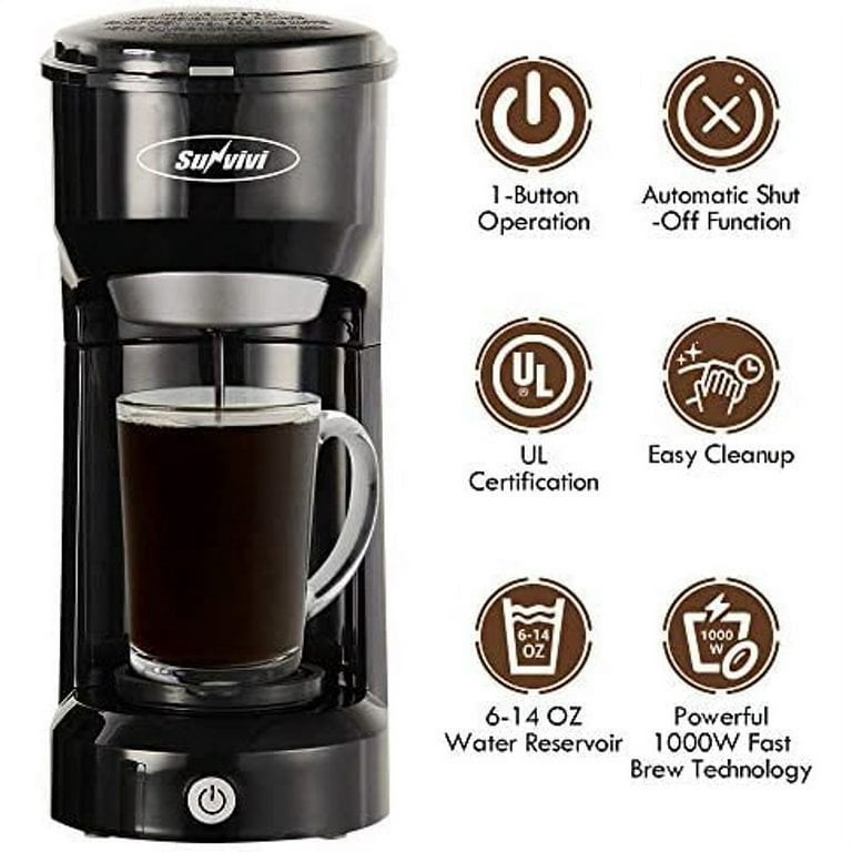 Sboly Single Serve Coffee Maker for K Cup and Ground Coffee, Coffee Maker with Bold Brew, 6 to 14 oz Fits Travel Mug, Classic Black