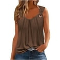thumbnail image 2 of ALLLIST Summer Tops for Women 2024 Brown Hollow Solid Sleeveless Printed V-Neck Tank Tops Tank S, 2 of 5