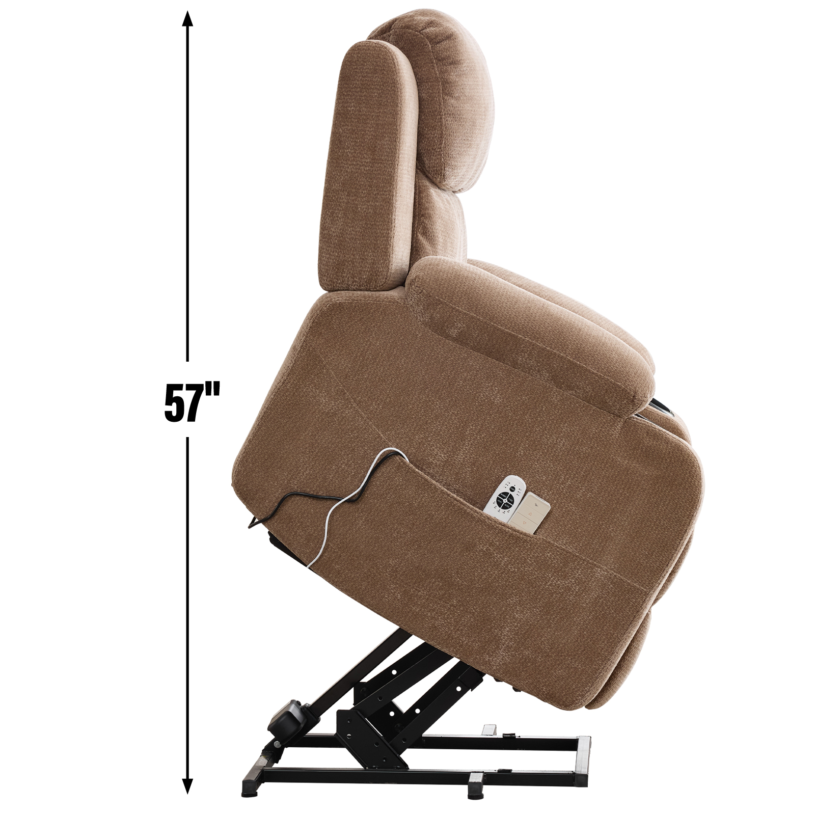 Miniyam Power Lift Recliner Chair with Massage and Lumbar Heat, Fabric Adjustable Reclining Chair with Remote Control, USB Port and Cup Holders, Brown