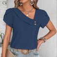 thumbnail image 2 of yillto Womens Summer Shirts V Neck Buttons Short Sleeve Blouse Fashion Solid Color Tunic Tops Clothes, 2 of 4