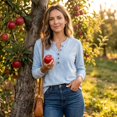 thumbnail image 4 of Dwellite Women Henley Long Sleeve Fall Sweaters Lightweight Business Casual Work Button Pullover Sweater Tops Soft 2026 Spring Winter Sky Blue XL, 4 of 7