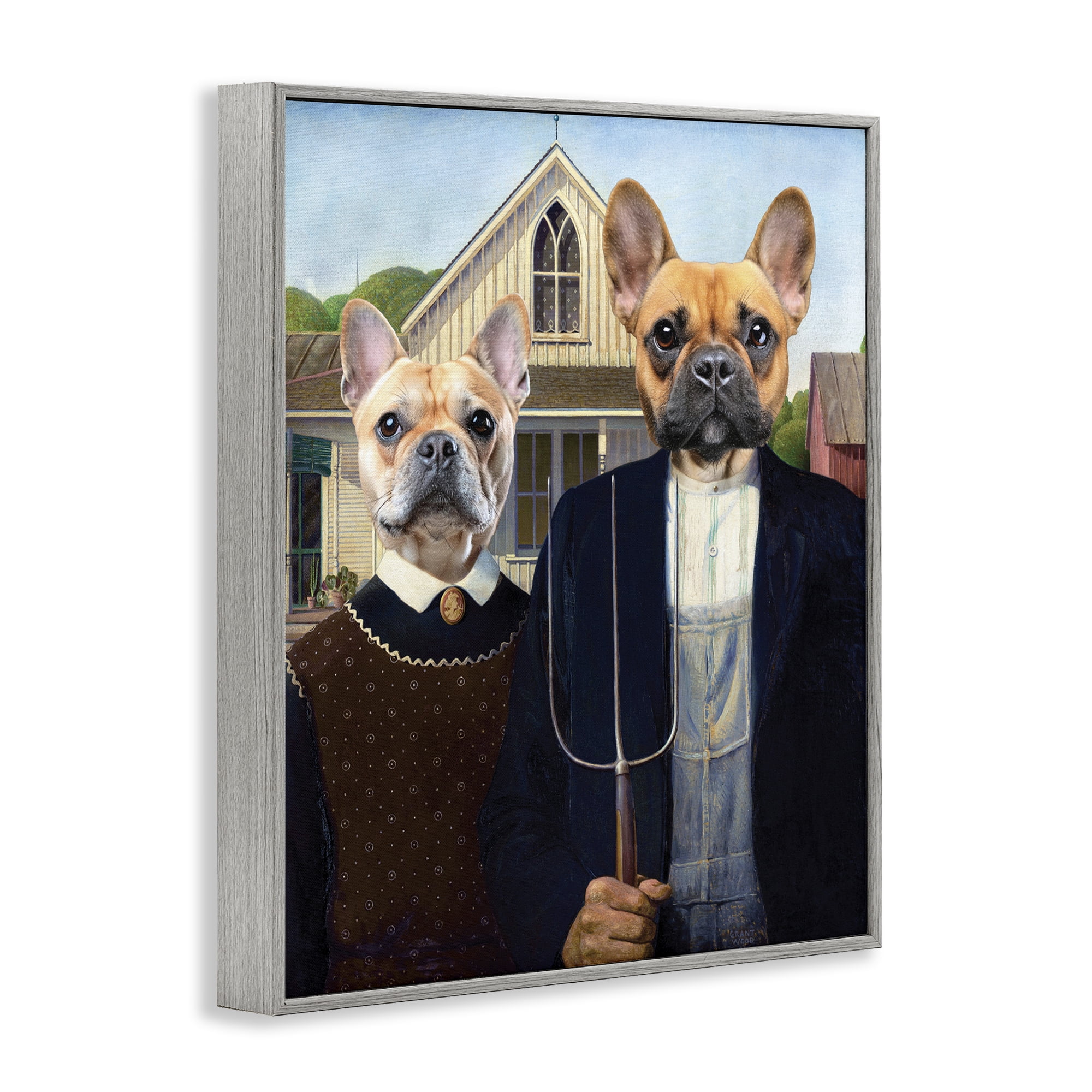 Stupell Industries French Bulldogs Iconic Farmers Gray Framed Giclee Art, design by Grotto Studios