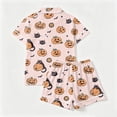 thumbnail image 5 of Women Halloween Pajama Set Short-Sleeve Button-Down Shirt and Shorts Sleepwear Spooky Pumpkin Ghost Graphic Loungewear Outfit for Fall Season Relaxing, 5 of 9