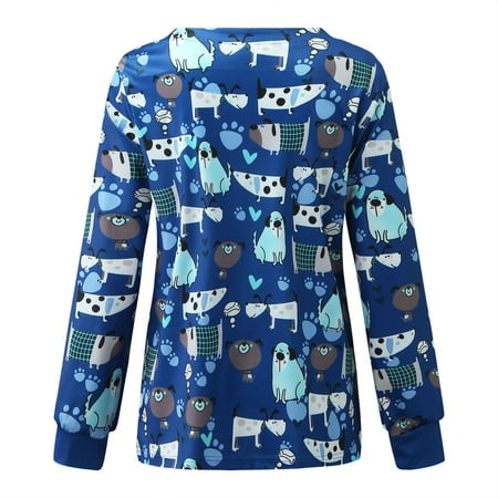 

Pattern Long Flower T-Shirts O-Neck Sleeve Women Scrubs Top Nurses Clothing Working Uniform Top Care Workwear Blouse
