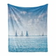 thumbnail image 1 of Ocean Soft Flannel Fleece Blanket, Sail Boats Sea Regatta Race Sports Panoramic View Seascape Summer Sky Photo, Cozy Plush for Indoor and Outdoor Use, 50" x 70", Pale Blue and White, by Ambesonne, 1 of 6
