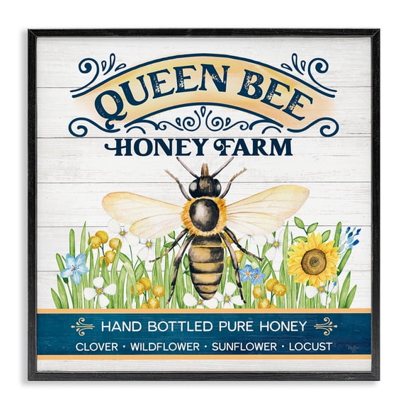 Stupell Industries Queen Bee Honey Farm Animals & Insects Painting Black Framed Art Print Wall Art, 12 x 12