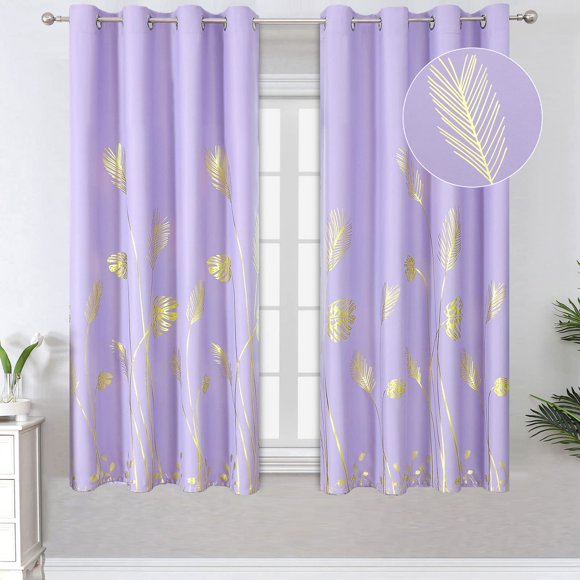 Cortinas Blackout Estelar Textiler Lila con Diseño de Hoja de Palma 160x160 cm