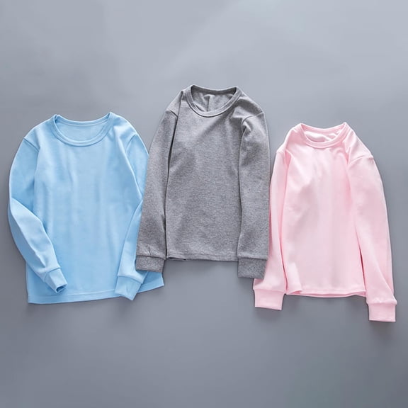 EnJoCho Boys Long Sleeve Shirts Cotton Crewneck Slim Fit Tops Solid Color Trendy Kids Casual Loose T-Shirts Spring Basic Tees