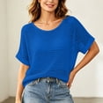 thumbnail image 6 of Staron Women Hollow Out Knitted Round Neck Short Sleeve Casual Boho Beach Vacation Loose Tops Bohemian Crochet Sweater, Blue S, 6 of 7