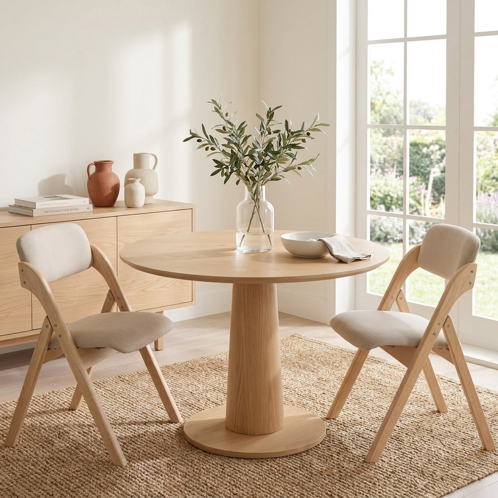 Furnibear Folding Dining Chairs Set of 2 with Cushion for Kitchen Dining Room Living Room Home, Beige