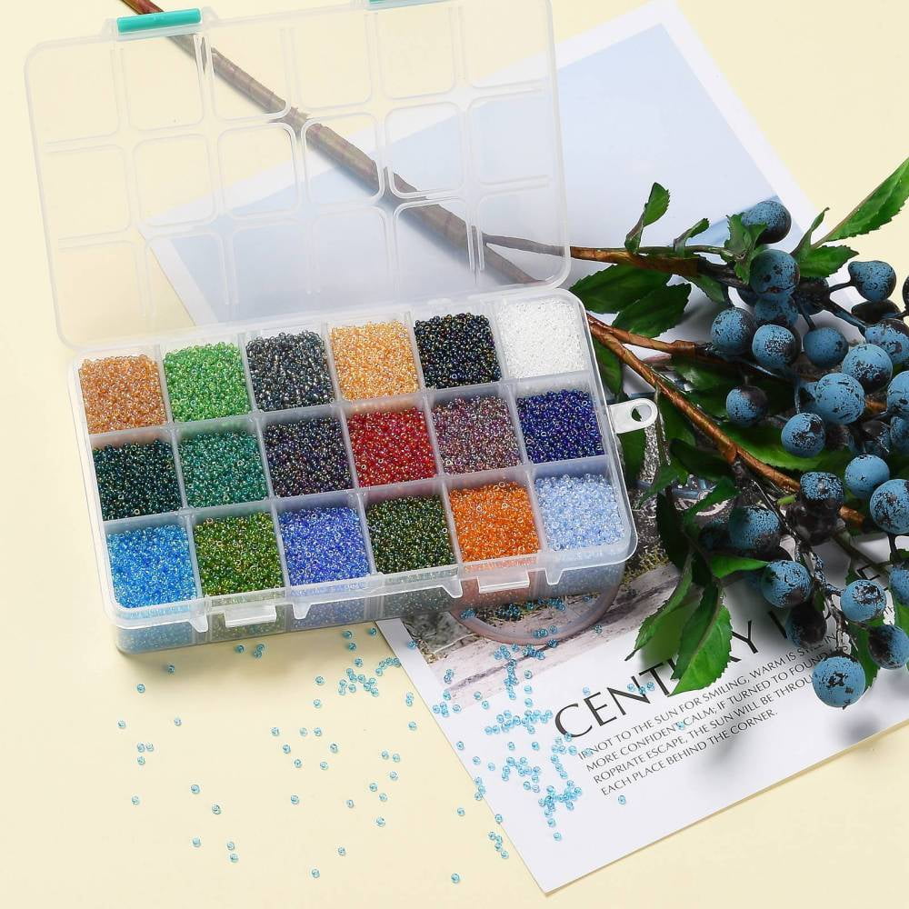 450G 18 Colors 12/0 Grade A Round Glass Seed Beads Transparent Colours Rainbow Mixed Color 2x1.5mm Hole: 0.9mm 25g/color about 48000pcs/box