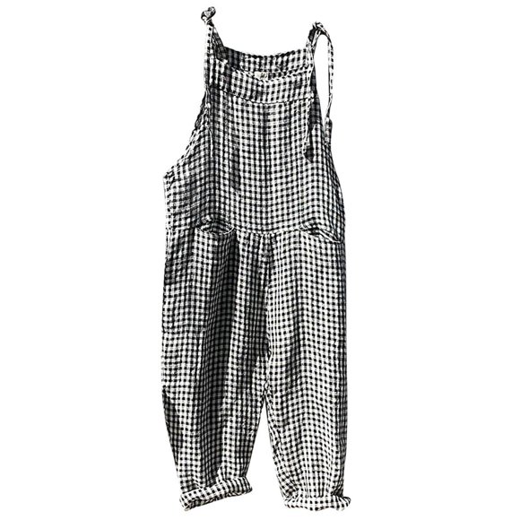 Womens Striped Linen Jumpsuits Denim Jumpsuits for Women Elegant Summer Casual Loose Fit Studio Jumpsuit Adjustable Strap Sleeveless Overalls Harem Wide Leg Bib Womens Denim Romper Pants