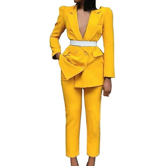 KIHOUT Clearance Women's Long Sleeve Solid Suit Pants Casual Elegant Business Suit Sets(Without Belt)