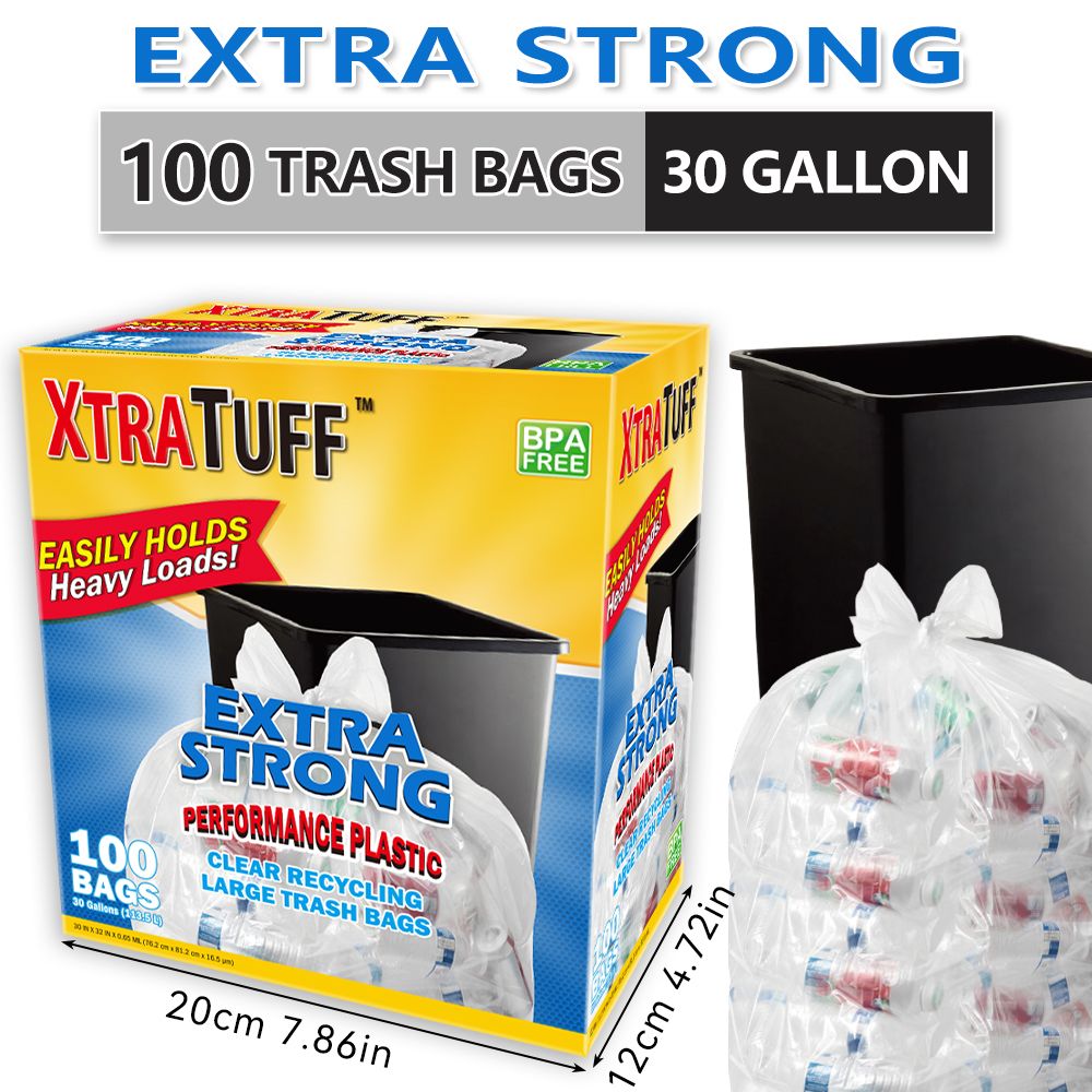 30 Gallon Disposable Trash Bags, 100 Count, White Large Garbage Bags, Multipurpose for Home Garden Industrial