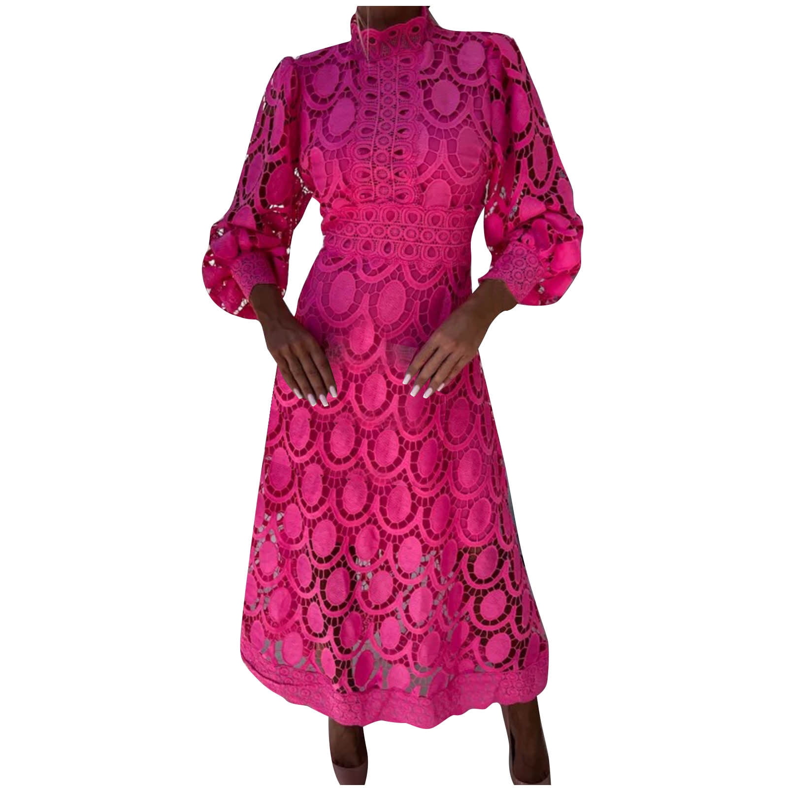 Robe De Soirée élégante 2025 En Dentelle à Col Rond - Femme, Polyester, Style Sexy épaules Dénudées - 2
