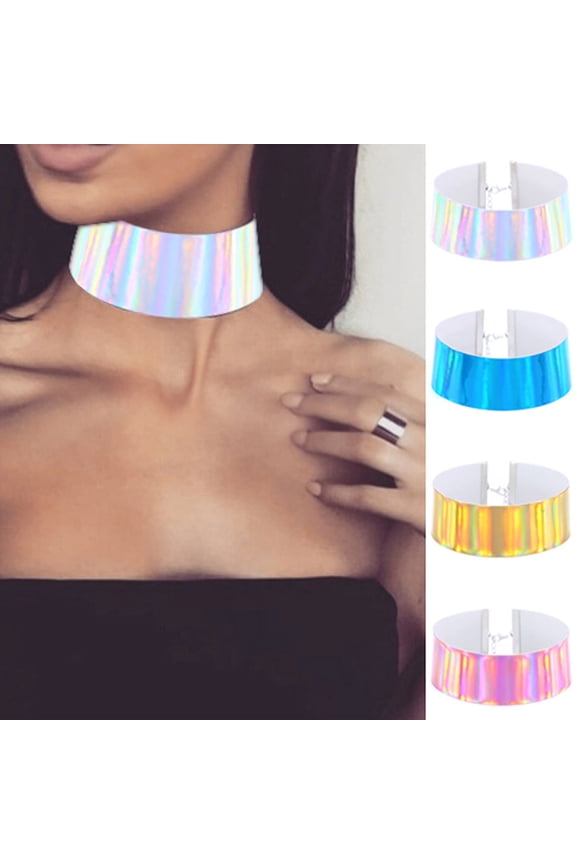 Unique Holographic Choker Women Handmade Laser Rainbow Punk Gothic Necklace