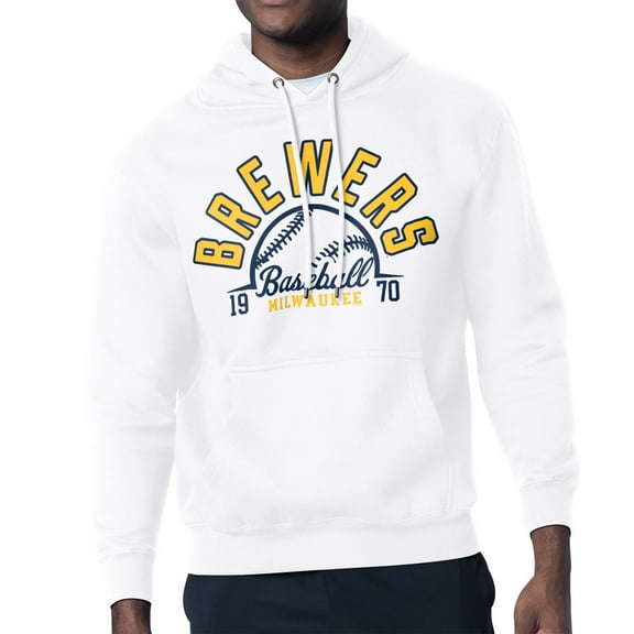 Men's Starter  White Milwaukee Brewers Half Ball Team Graphic Pullover Hoodie