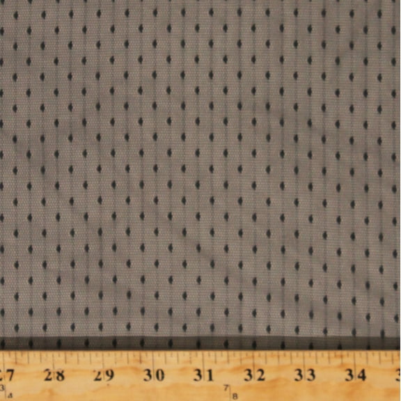 Point D'esprit Black Dotted Mesh 1-Way Stretch 66" Wide Polyester Fabric by the Yard (2342R-11E-Black)
