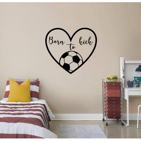 Born To Kick Balls Ball Quote Soccer Player Athlete Quotes Wall Sticker for Nursery Bedroom Children Kids World Cup Sport Fans Rooms Home Art Murals Decals Decor Vinyl Decoration Size (40x40 inch)