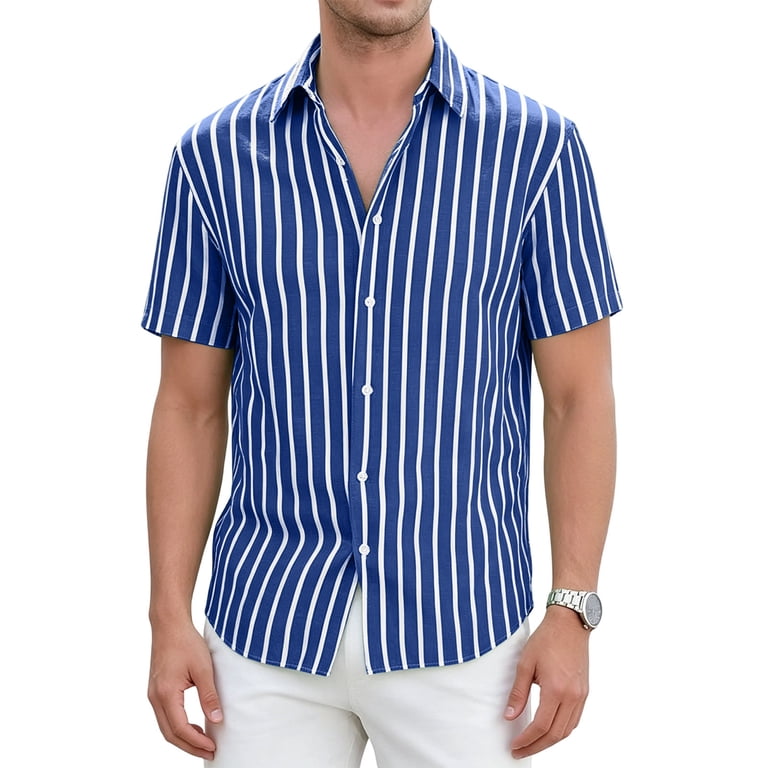 walmart dress shirts big and tall Mens Big & Tall Button Down Shirts Wrinkle Free 4-Way Stretch Short Sleeve  Summer Beach Shirt Business Casual Striped Dress Shirt Size S-5XL  Multicolor