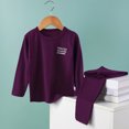 thumbnail image 2 of Curenmufel Boys Solid Color Long Sleeve Pajama Set, 2-Piece Sleepwear with Hello Print, Sizes 12M-10Y (Dark Purple,3-4 Years), 2 of 4