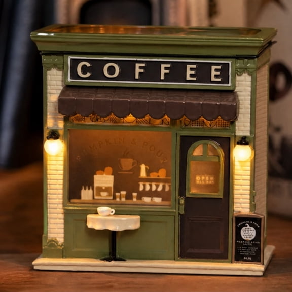 2026 New Coffee Shop Figurine With Light Mini Cafe Sculpture Tabletop Ornament For Shelf Mantel Coffee Bar Decor