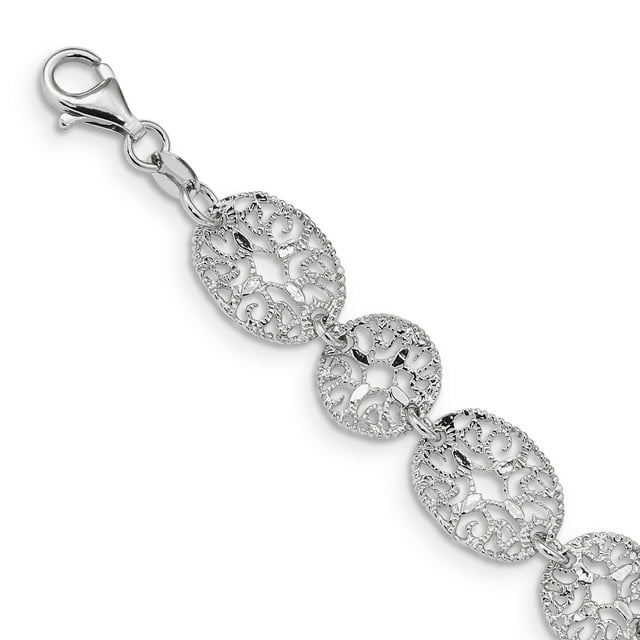 925 Sterling Silver Rhodium Polished Circles Bracelet