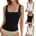 thumbnail image 2 of Womens Cotton Square Neck Tank Tops Fitted Thin Shoulder Strap Sleeveless Basic Summer Cami Going Out Top Clothes, 2 of 7