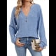 thumbnail image 3 of Camisa Henley de Larga para Mujer, Cuello en V, Suéteres Casuales Elegantes, Ropa de Moda para Otoño. Azul Colorido XXL, 3 of 10