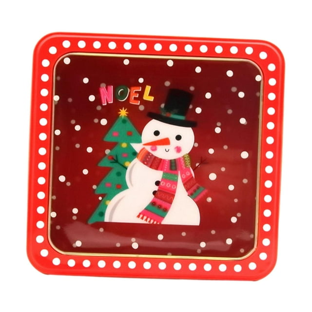 Christmas Tin Gift Box Storage Tinplate Box for Holiday Baked Goods New Year Snowman